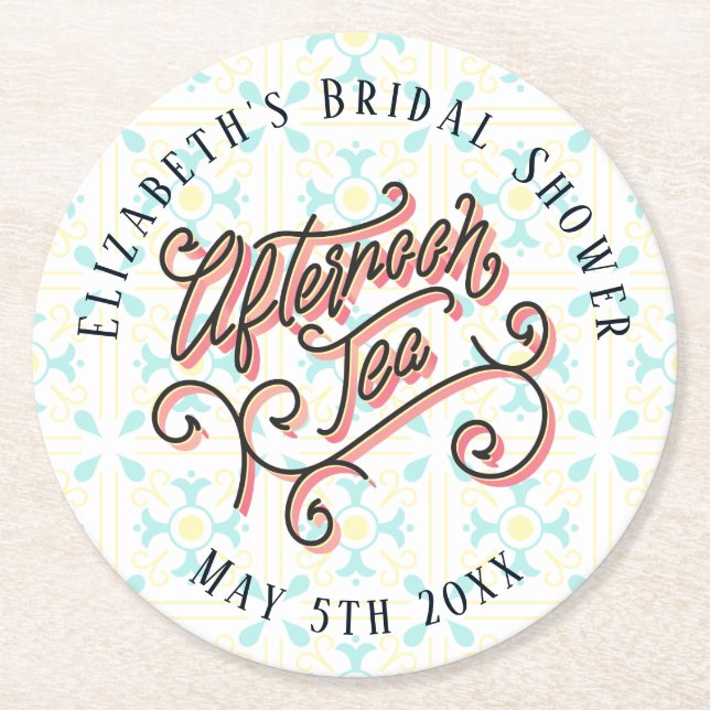 Whimsical Afternoon Tea Coaster Underlägg Papper Rund (Framsidan)