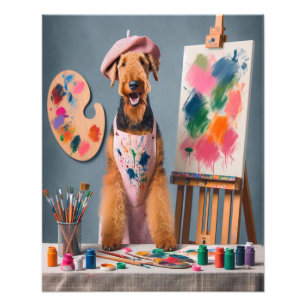 Whimsical Airedale Terrier som arbetar som konstnä Fototryck