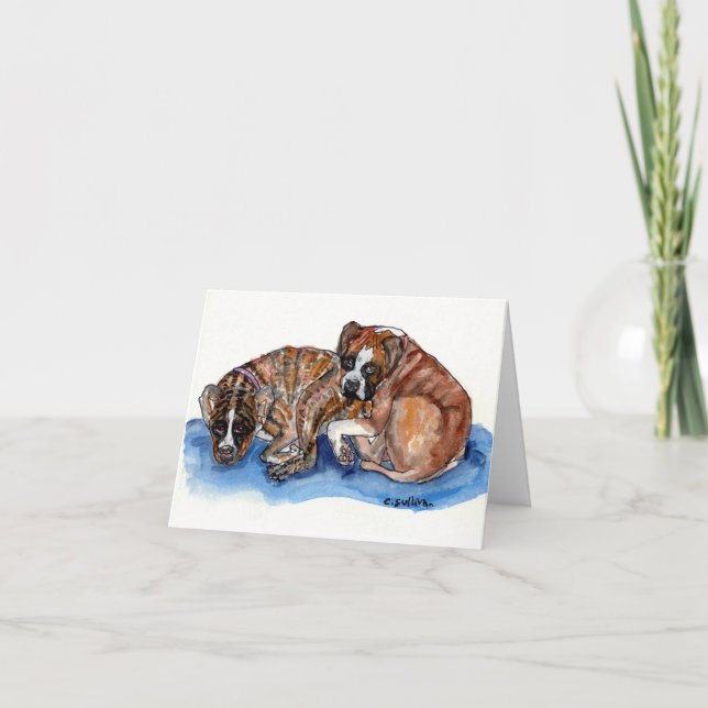 whimsical akvarell 2 boxerhundar + sött meddelande (Framsida)