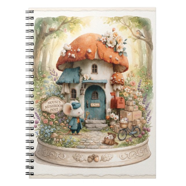 Whimsical akvarell av en mus postkontor anteckningsbok (Framsidan)