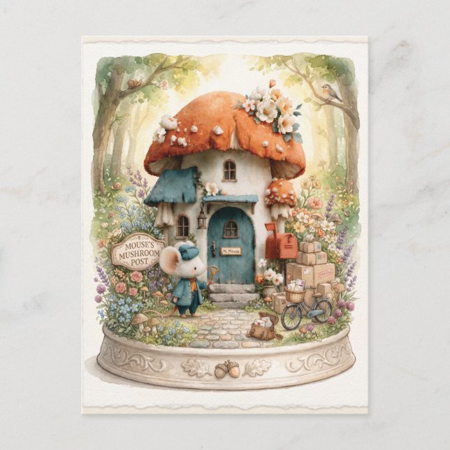 Whimsical akvarell av en mus postkontor vykort (Framsida)