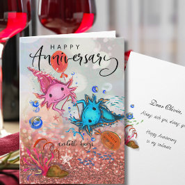 Whimsical Akvarell Axolotl Söt Årsdags Kort