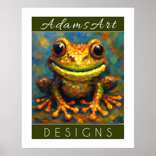 Whimsical akvarellgroda i vildblomsterträdgård poster (Framsidan)