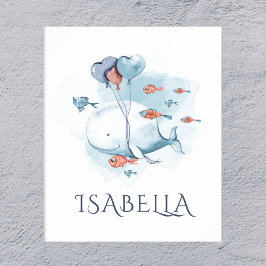 Whimsical akvarellval och fiskar  poster
