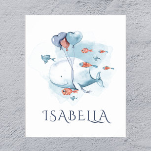 Whimsical akvarellval och fiskar poster