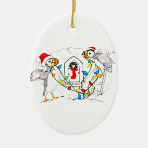 Whimsical Alaskan Wildlife Jul Ovalt Prydnadstecke Julgransprydnad Keramik