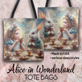 Whimsical Alice and Rabbit Tea Time Tygkasse