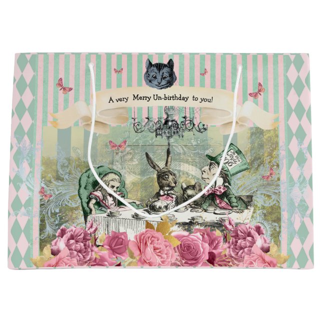 Whimsical Alice Blue stripe blommigt - födelsedag  (Framsidan)