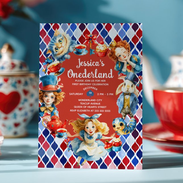 Whimsical Alice i ENUNDERLAND 1-års födelsedagsfes Inbjudningar (Skapare uppladdad)