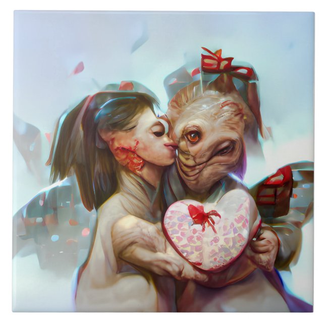 Whimsical Alien Romantik Kakelplatta (Framsidan)