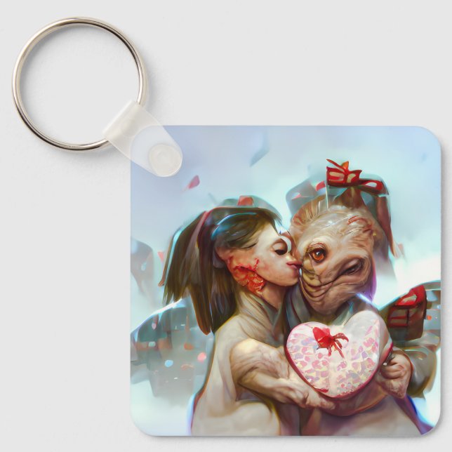 Whimsical Alien Romantik Nyckelring (Framsida)