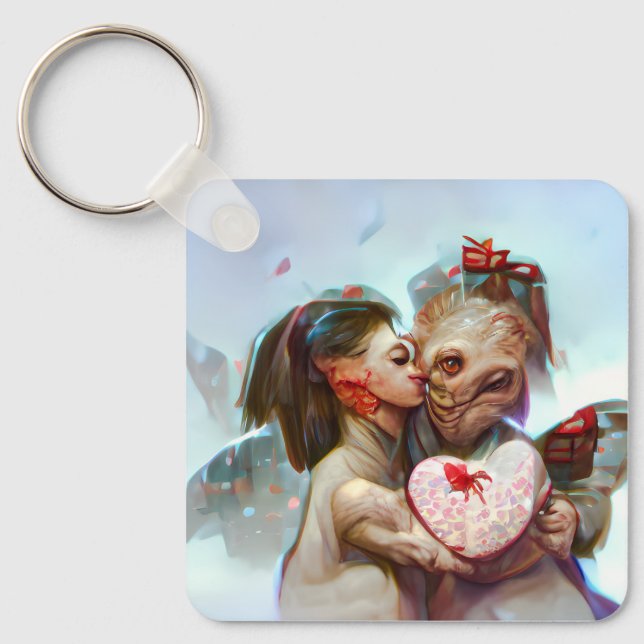 Whimsical Alien Romantik Nyckelring (Framsida)