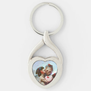 Whimsical Alien Romantik Twisted Heart Silverfärgad Nyckelring