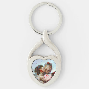 Whimsical Alien Romantik Twisted Heart Silverfärgad Nyckelring