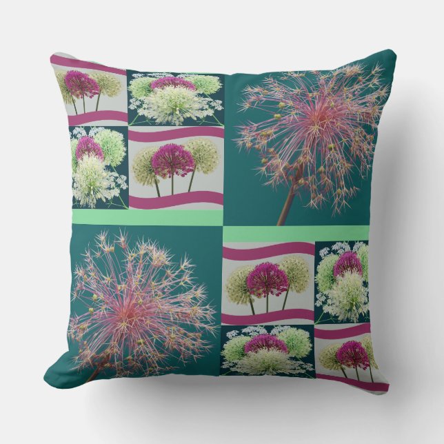 Whimsical Allium Blombuds Collage Kudde (Framsida)