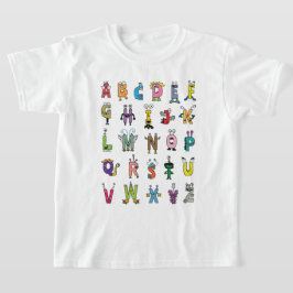 Whimsical Alphabet Varelser | ABC Barn T-shirt