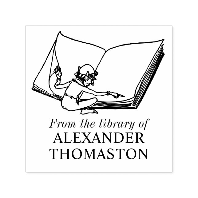 Whimsical Alv Läsning Stor Bok Bibliotek Namn Självfärgande Stämpel (Design)