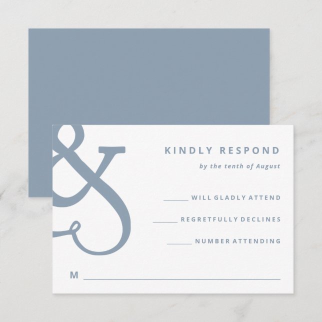 Whimsical Ampersand | Dusty Blue Bröllop OSA Kort (Fram/baksida)
