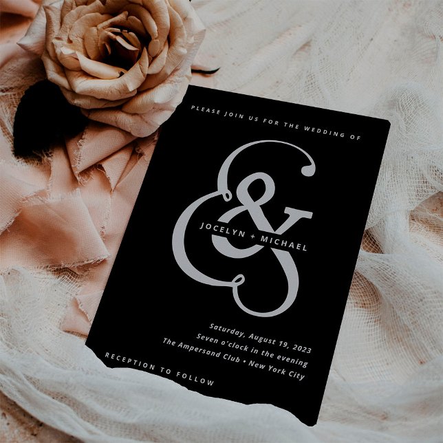 Whimsical Ampersand | Moody Svarta Bröllop Inbjudningar (Skapare uppladdad)