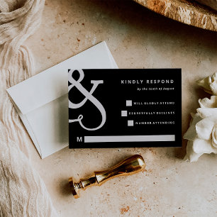 Whimsical Ampersand Moody Svarta Bröllop OSA Kort