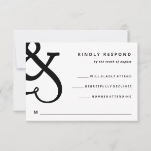 Whimsical Ampersand   Svart-vit bröllopsinbjudan OSA Kort