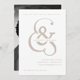 Whimsical Ampersand | Vit och Beige Photo Back Spara Datumet