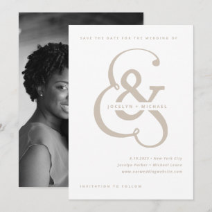 Whimsical Ampersand   Vit och Beige Photo Back Spara Datumet