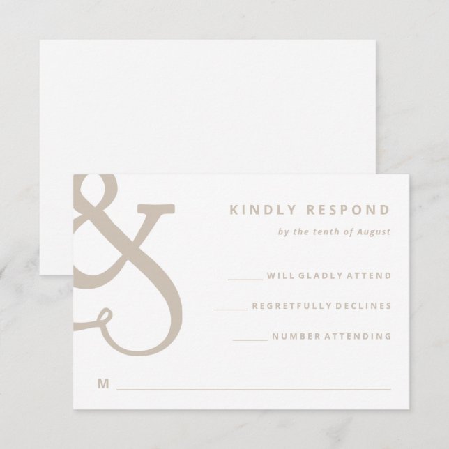 Whimsical Ampersand | Vita och Beige Bröllop OSA Kort (Fram/baksida)