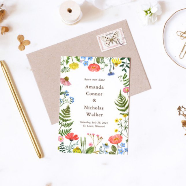 Whimsical äng vilda blommor Spara datum-kort Inbjudningar (Skapare uppladdad)
