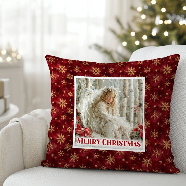 Whimsical Ängel Röd Guld Anpassat Namn Jul  Kudde (Whimsical Angel Red Gold Custom Name Christmas Pillow

)