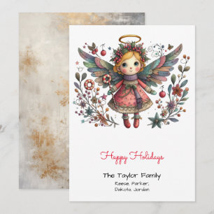 Whimsical ängelillustration Glad Julkort