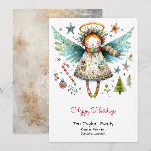 Whimsical Ängelillustration God Jul Julkort