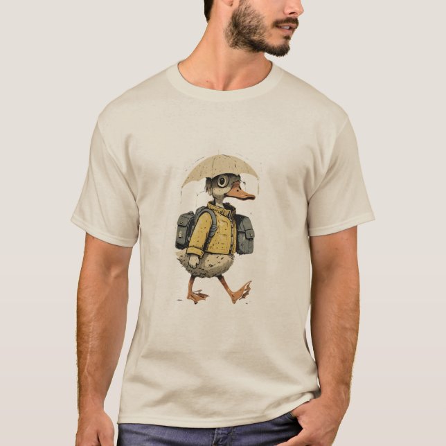 Whimsical anka som går i regnkonst t shirt (Framsida)