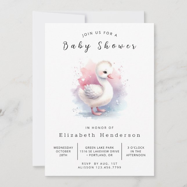 Whimsical Anpassningsbar Svan Baby Shower Inbjudningar (Framsida)