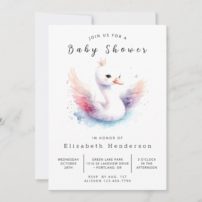 Whimsical Anpassningsbar Svan Baby Shower Inbjudningar (Framsida)