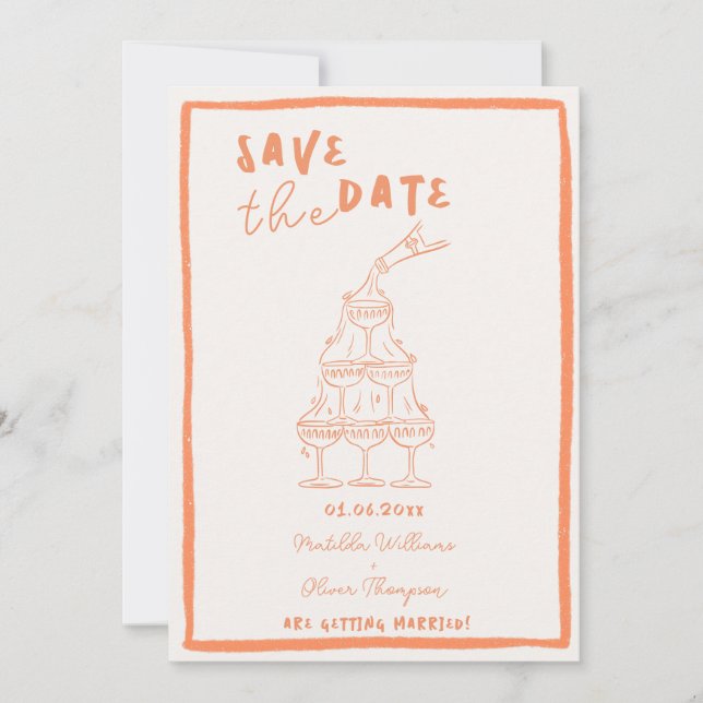 Whimsical Aprikos Save The Date Inbjudan (Framsida)