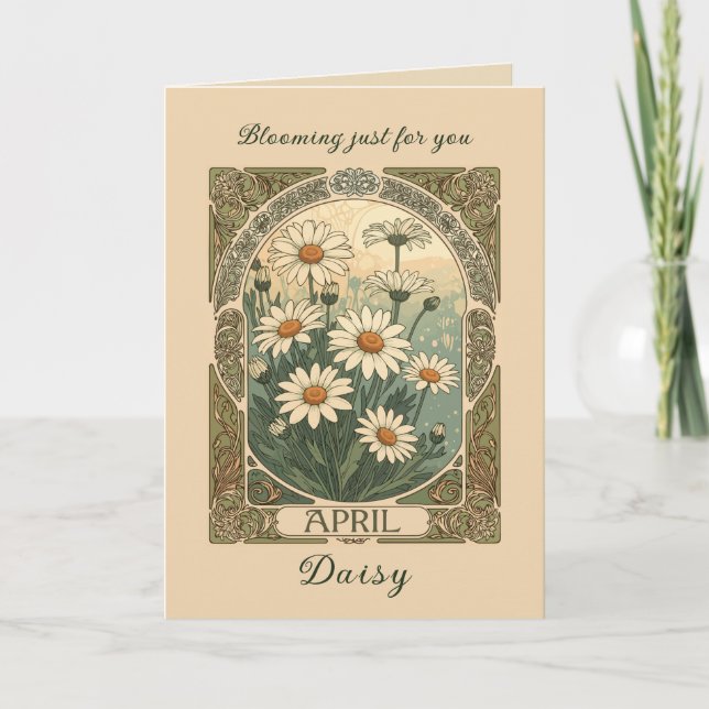 Whimsical aprilblommor Art Nouveau-design Kort (Framsida)