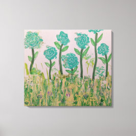 Whimsical Aqua Flowers Canvastryck