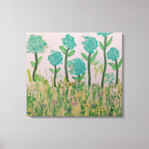 Whimsical Aqua Flowers Canvastryck