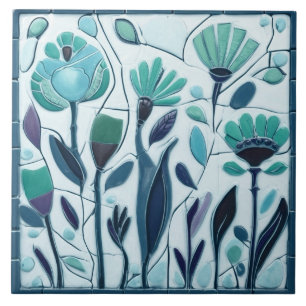 Whimsical Aqua Turcoise Blommigt Flowers Kakelplatta