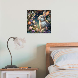Whimsical Art nouveau Bunny Blommigt Elegance Poster