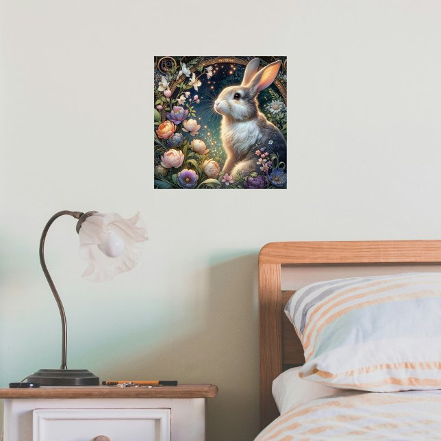 Whimsical Art nouveau Bunny Blommigt Elegance Poster (Skapare uppladdad)