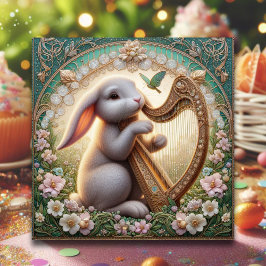 Whimsical Art nouveau Musician Rabbit Påsk Julkort