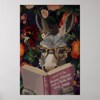 Whimsical Åsna Läsande Bok Konsttryck - Rolig Poster