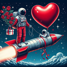 Whimsical Astronaut Valentine Julkort