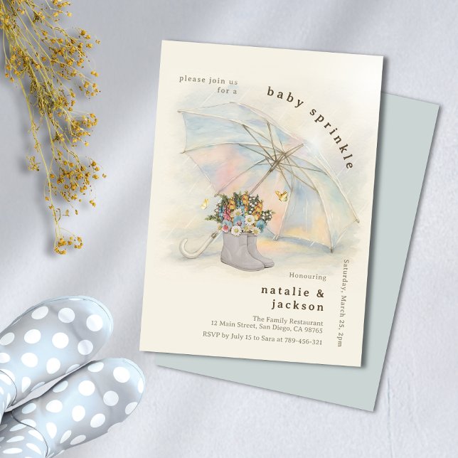 Whimsical Aura Parbrella Blommigt Boots Baby Sprin Inbjudningar (Whimsical Aura Umbrella Floral Boots Baby Sprinkle Invitation)