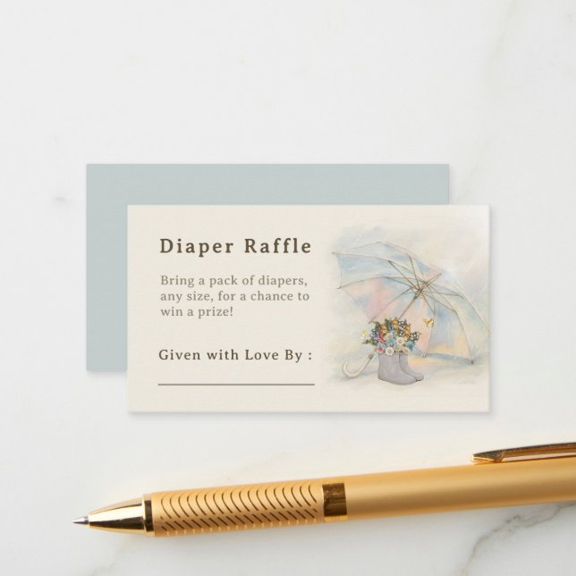 Whimsical Aura Umbrella Floral Boots Diaper Raffle Tilläggskort (Fram/Back In Situ)