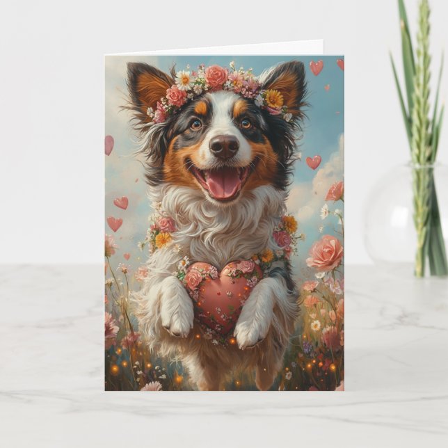 Whimsical australisk shepherd valentin dag kort (Framsida)