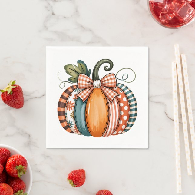 Whimsical Autumn Accent with Gingham Bow Pappersservett (Insitu)
