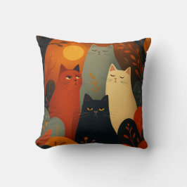 Whimsical Autumn Cats Mid Century Art Kudde